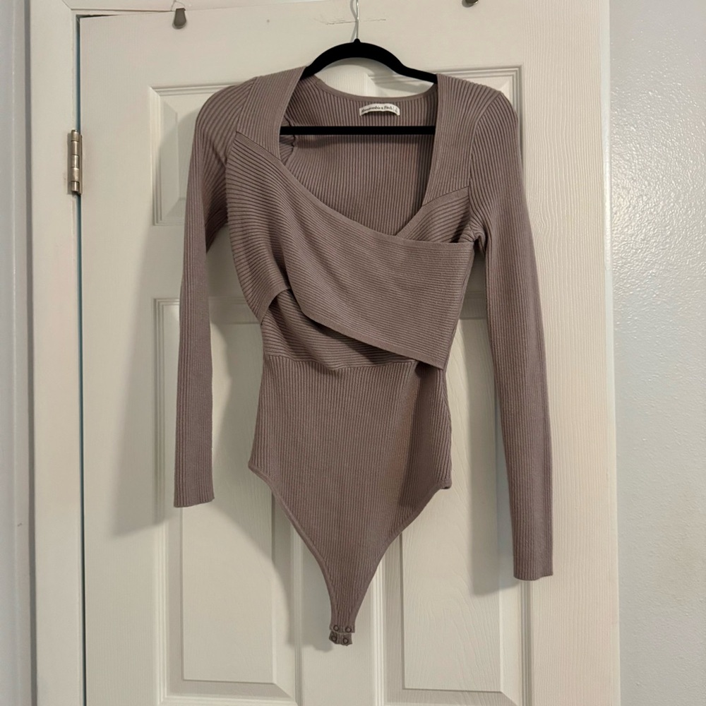 Elegant Taupe Long Sleeve Women's Top/Bodysuit